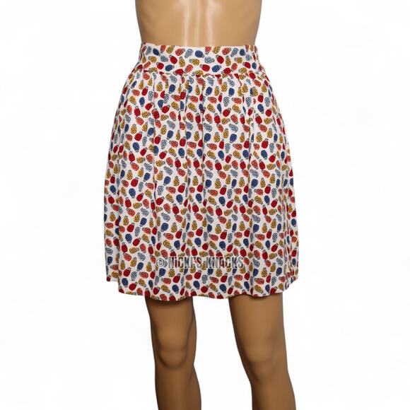 Loft Linen Blend Pineapple Print Pull On Skirt With Pockets White Multi Size M - Picture 2 of 8